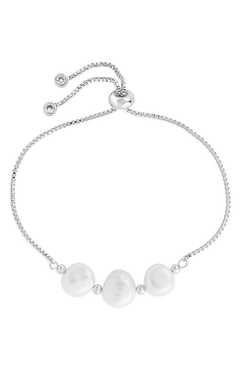 Sterling Forever Triple Pearl Slider Bracelet, Main, color, Silver