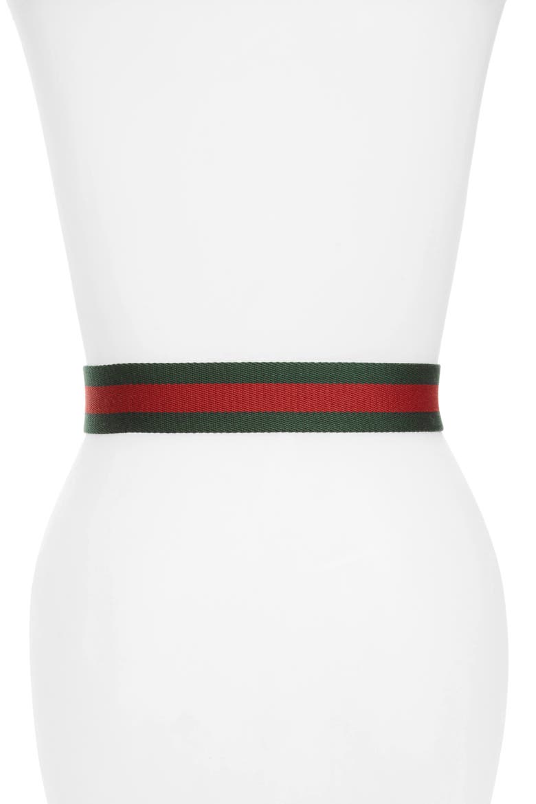 Double G Leather & Web Belt, Alternate, color, DARK COCOA