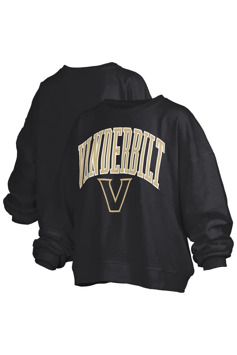 Women's Pressbox Black Vanderbilt Commodores Janise Arch Over Logo Waist Length Oversized Pullover Sweatshirt, Alternate, color, Black