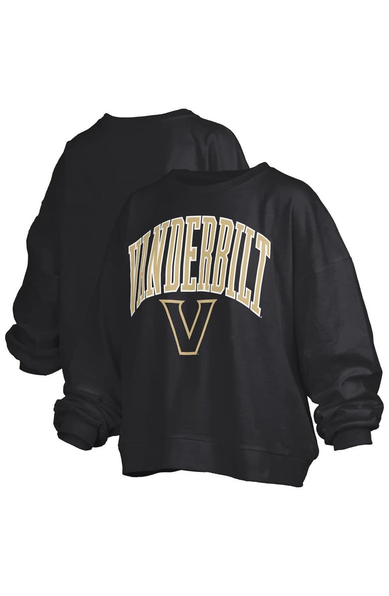 PRESSBOX Women's Pressbox Black Vanderbilt Commodores Janise Arch Over Logo Waist Length Oversized Pullover Sweatshirt, Alternate, color,