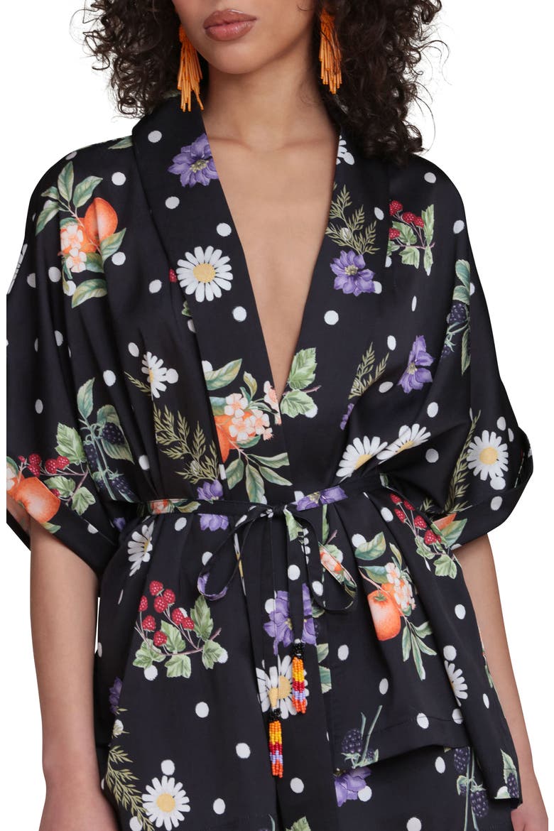 Floral Print Belted Tunic, Alternate, color, BLACK SCATTERED BOTANICAL