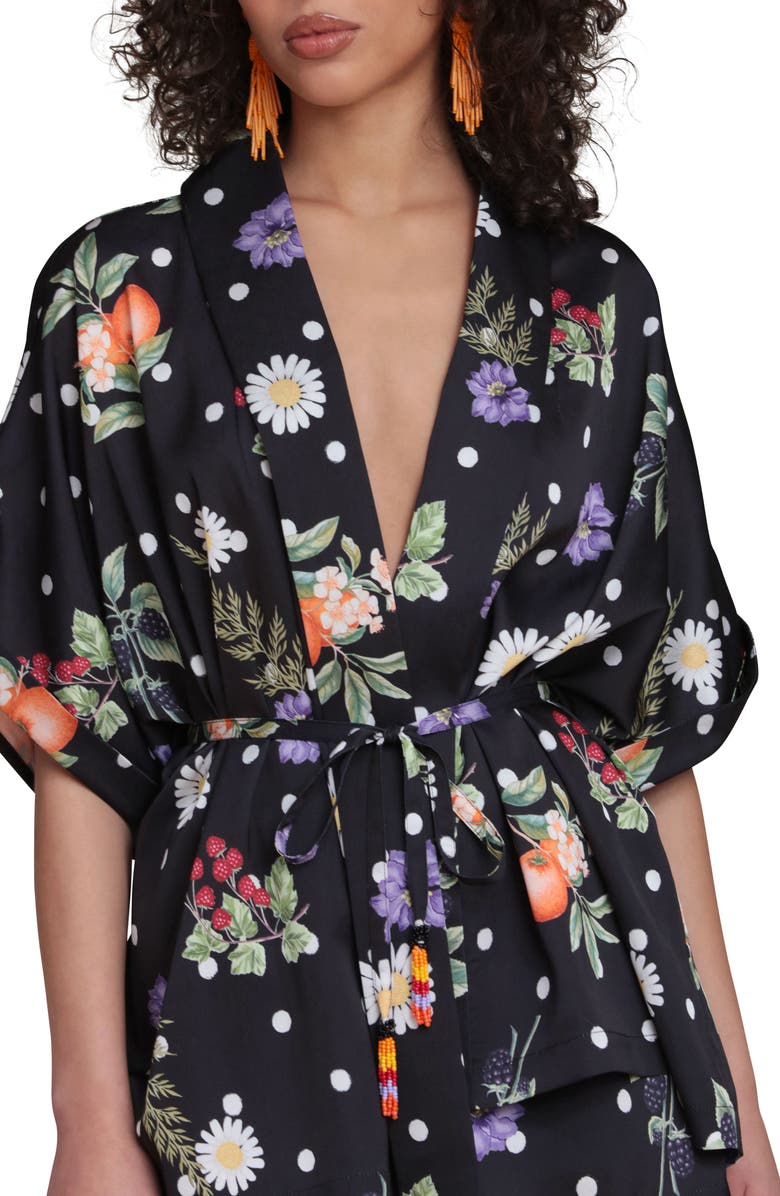 Avec Les Filles Floral Print Belted Tunic, Alternate, color, Black Scattered Botanical