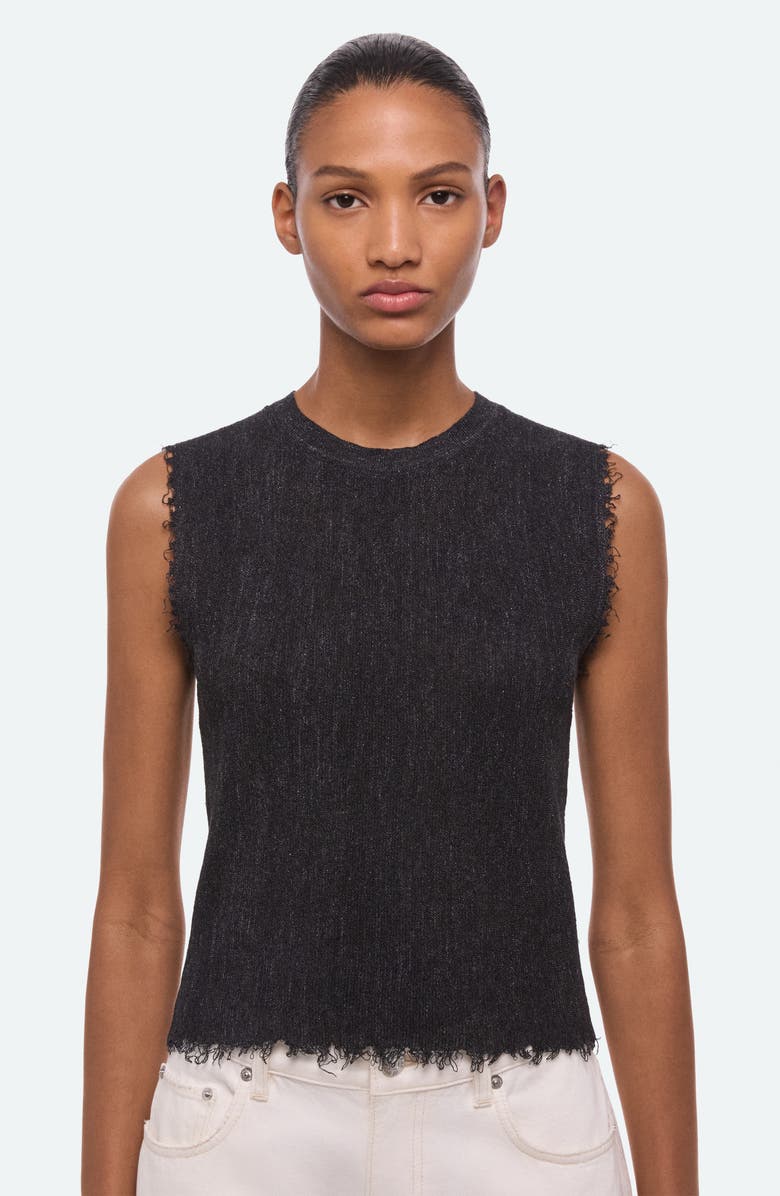Helmut Lang Raw Edge Linen Blend Sweater Tank, Alternate, color, Black