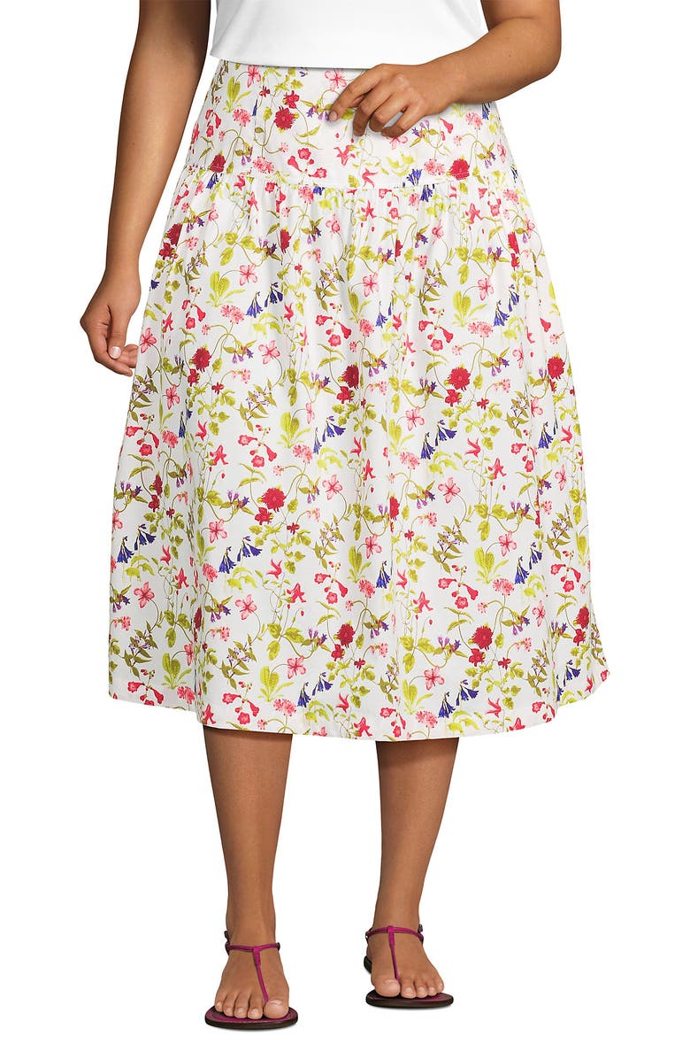 Lands' End Poplin Drop Waist Midi Skirt, Main, color, 
