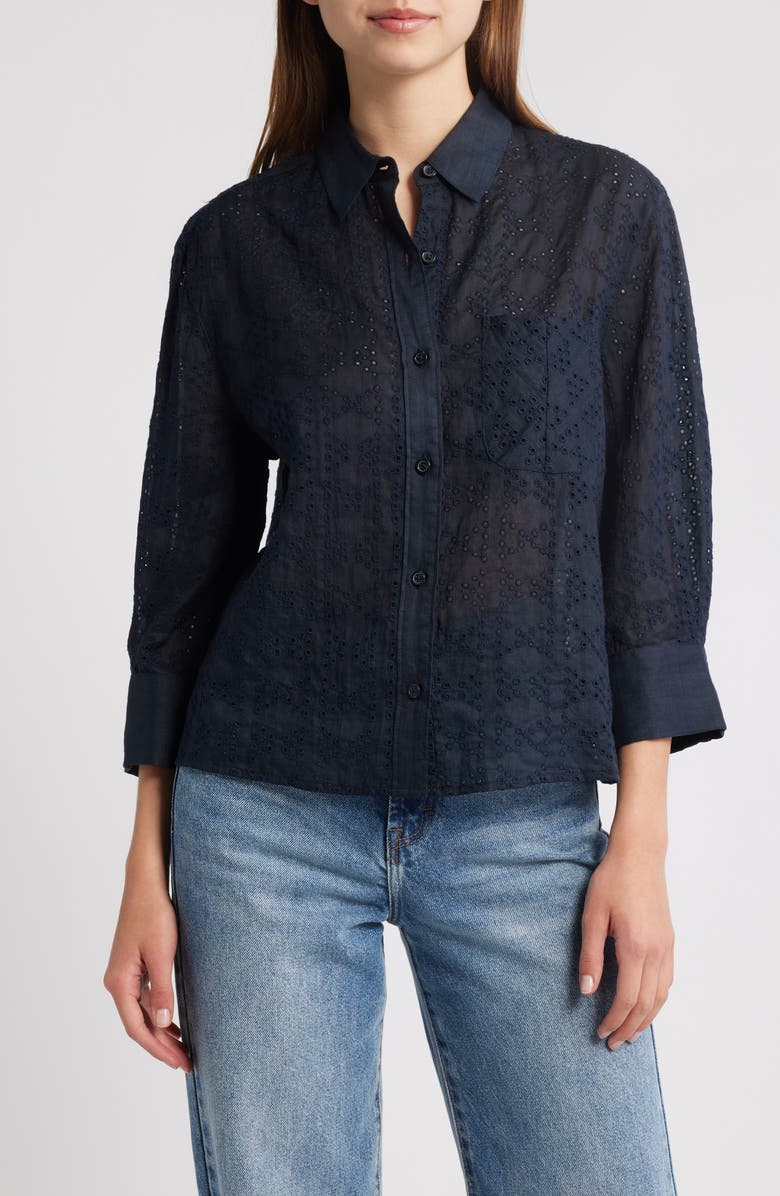 rag & bone Lucia Eyelet Ramie Button-Up Shirt, Main, color, Slemb