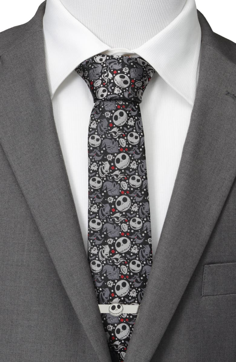 Cufflinks, Inc. Nightmare Before Christmas Black Silk Tie, Alternate, color, Multi