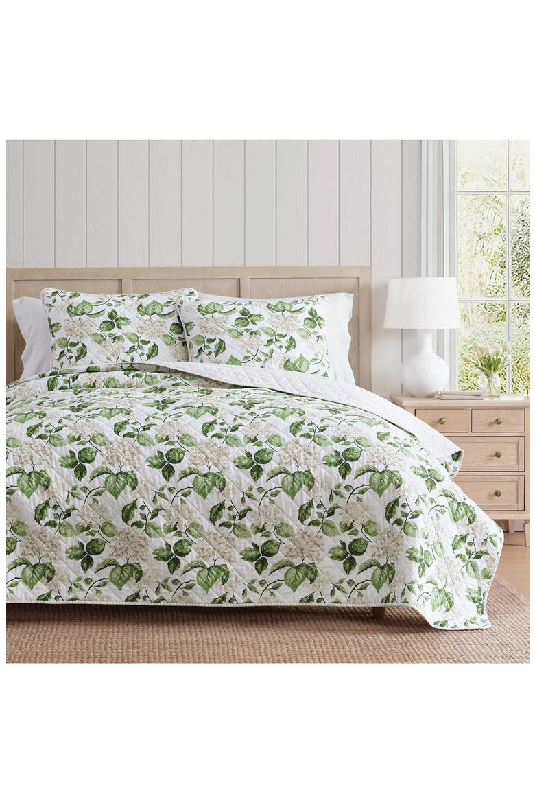 Hydrangea Floral Cotton Percale Quilt & Shams Set, Alternate, color, WHITE/ TAUPE