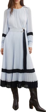 Reiss Tori Long Sleeve Pleated Dress