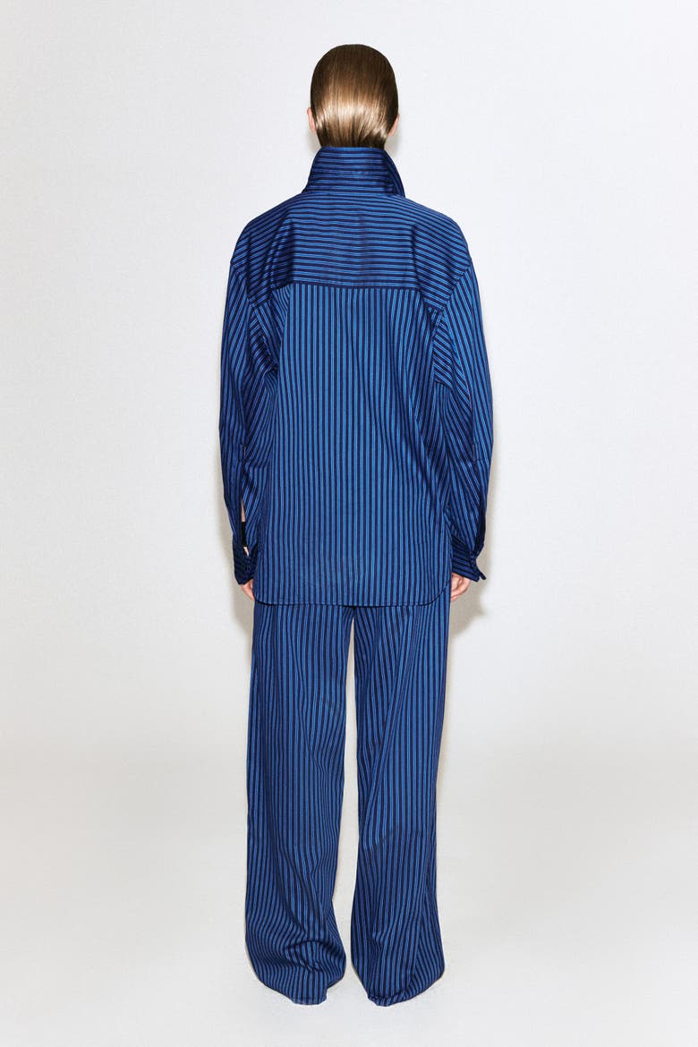 Folded-cuff Cotton Shirt, Alternate, color, BLUE / STRIPED