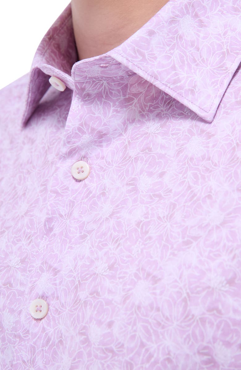 Bugatchi Miles OoohCotton<sup>®</sup> Floral Short Sleeve Button-Up Shirt, Alternate, color, Pink