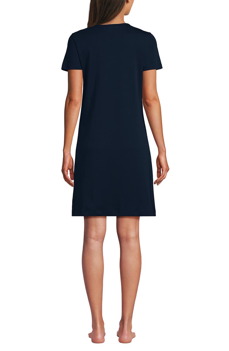 Lands' End Cotton Short Sleeve Knee Length Nightgown, Alternate, color, Radiant Navy