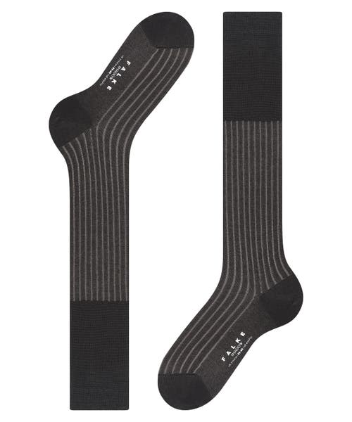 Falke Shadow Striped Cotton Knee High Socks In Black
