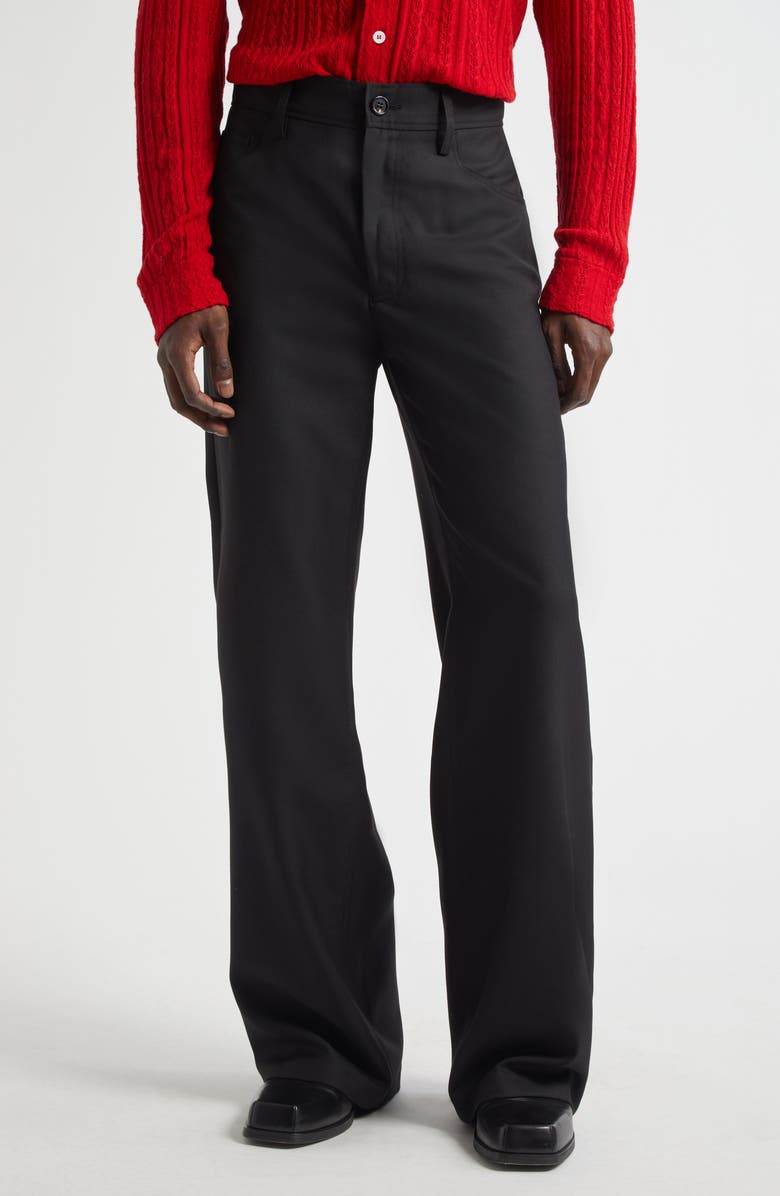 Séfr Jiro Wide Leg Twill Trousers, Main, color, Black Wool