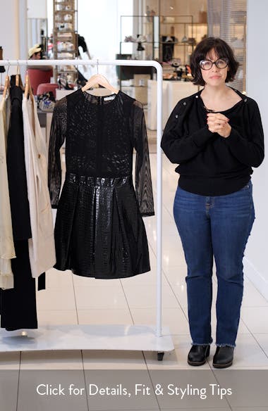 Alice+Olivia■Chara Long Sleeve Mesh & Faux Leather Dress■ Alice and Olivia Chara Long Sleeve Mesh & Faux Leather Mini
