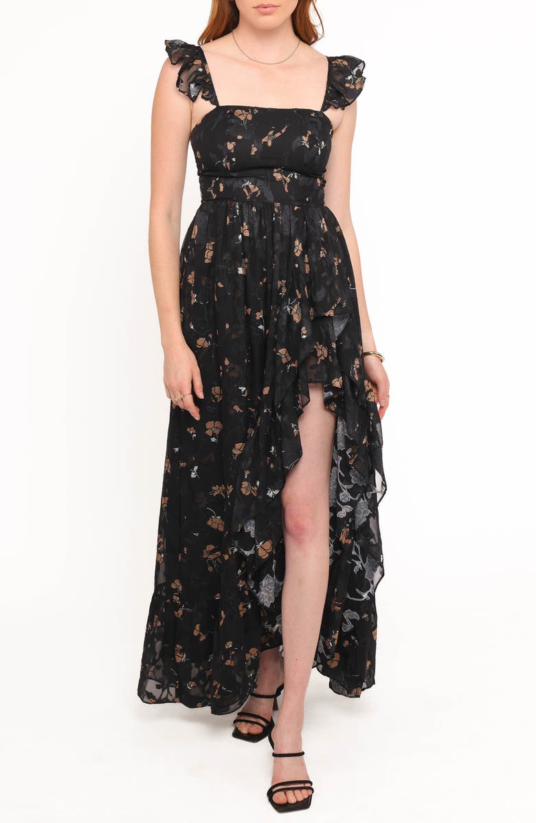Petal & Pup Orielle Maxi Dress, Main, color, Black/ Beige Floral