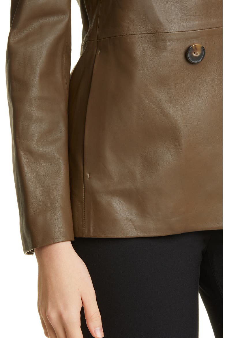 Double Breasted Leather Blazer, Alternate, color, OLIVEWOOD