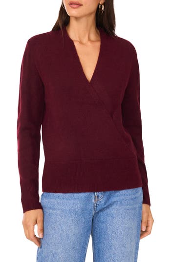 1.state Surplice V-neck Sweater In Burgundy