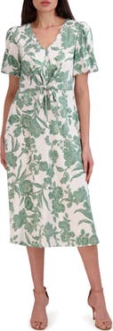 Julia Jordan Floral Puff Sleeve Tie Waist Midi Dress
