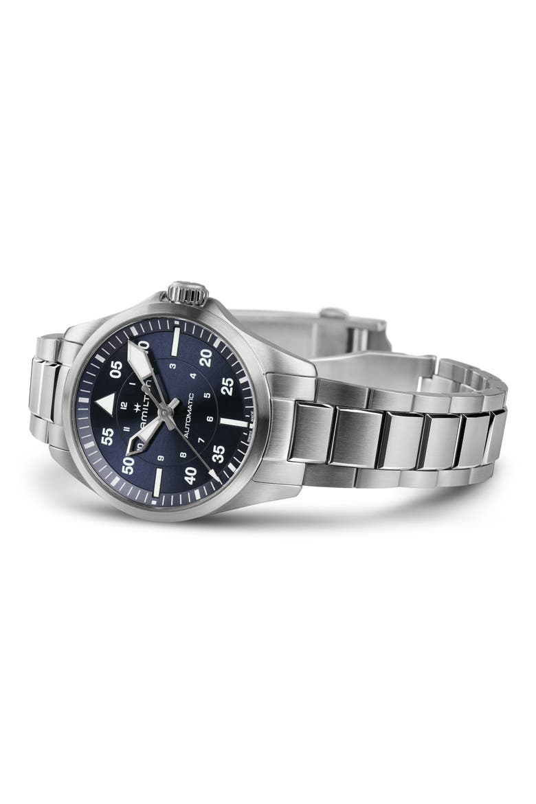 Khaki Aviation Pilot Automatic Bracelet Watch, 36mm, Alternate, color, BLUE