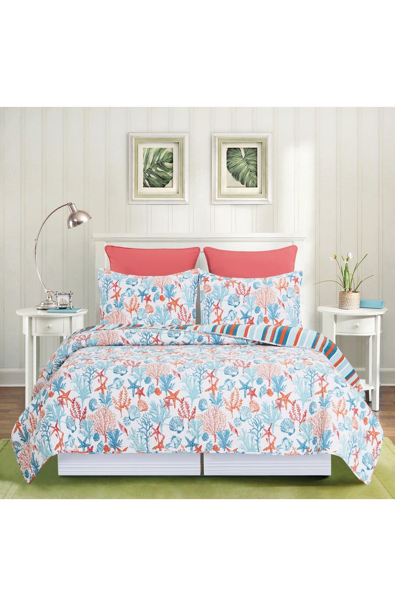 C&F Home Tangerine Coast Cotton Quilt Set - Reversible and Machine Washable, Alternate, color, Blue
