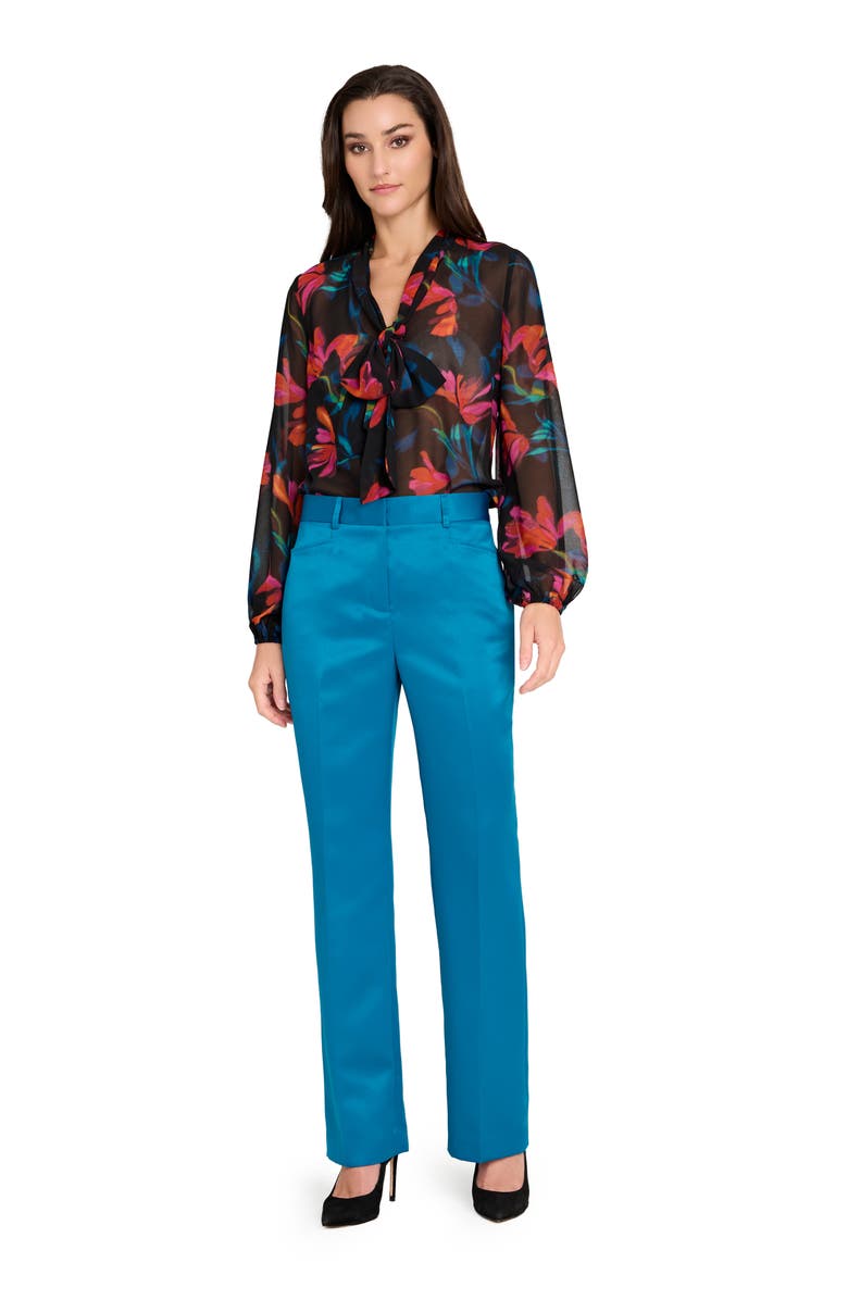 Tahari ASL Bird Eye Wide Leg Satin Pants, Alternate, color, Ocean Teal