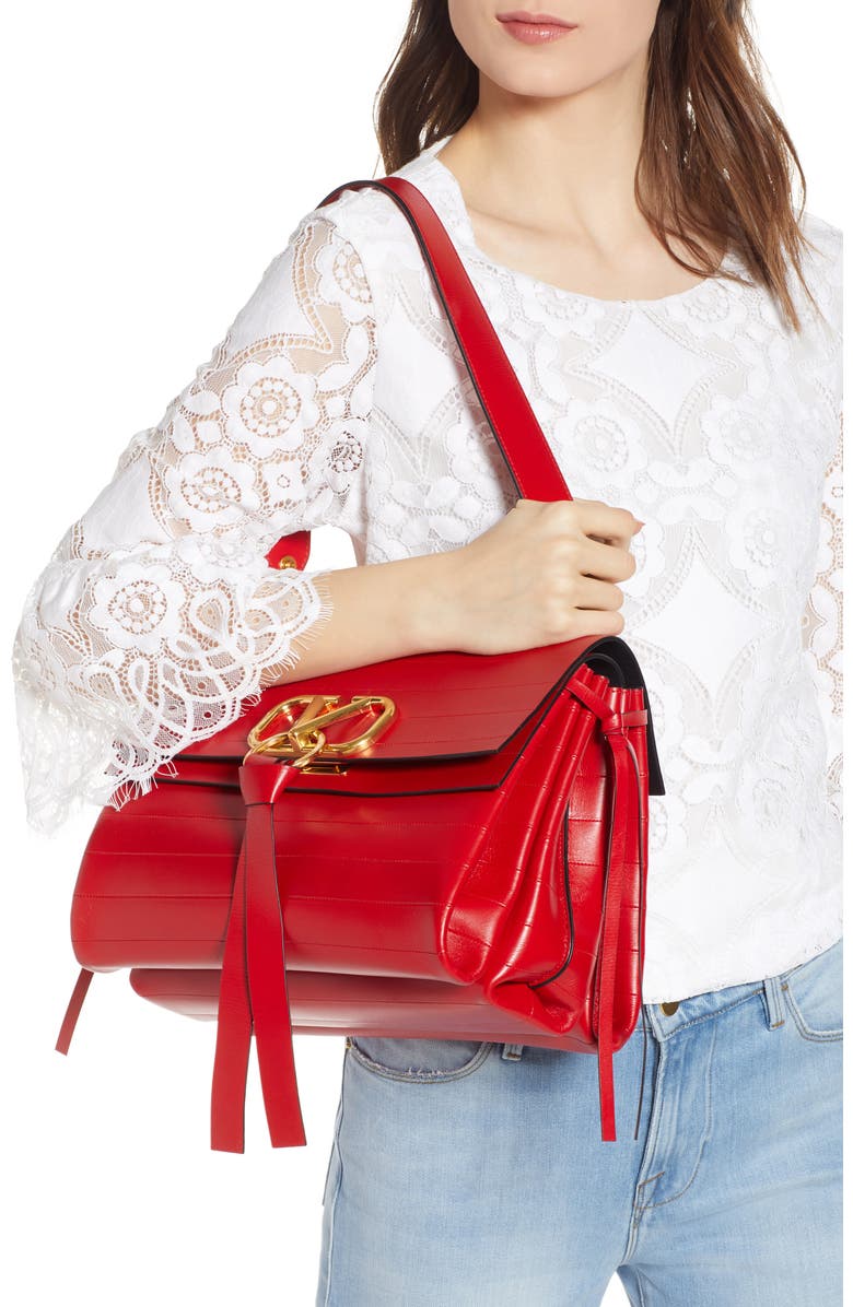 Valentino Garavani Medium V-Ring Leather Shoulder Bag, Alternate, color,