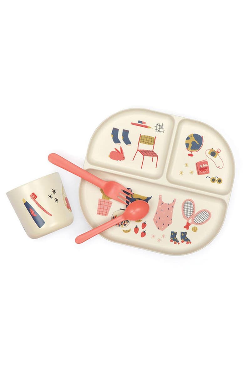 Illustrated Kid Dinner Set, Main, color, Coral