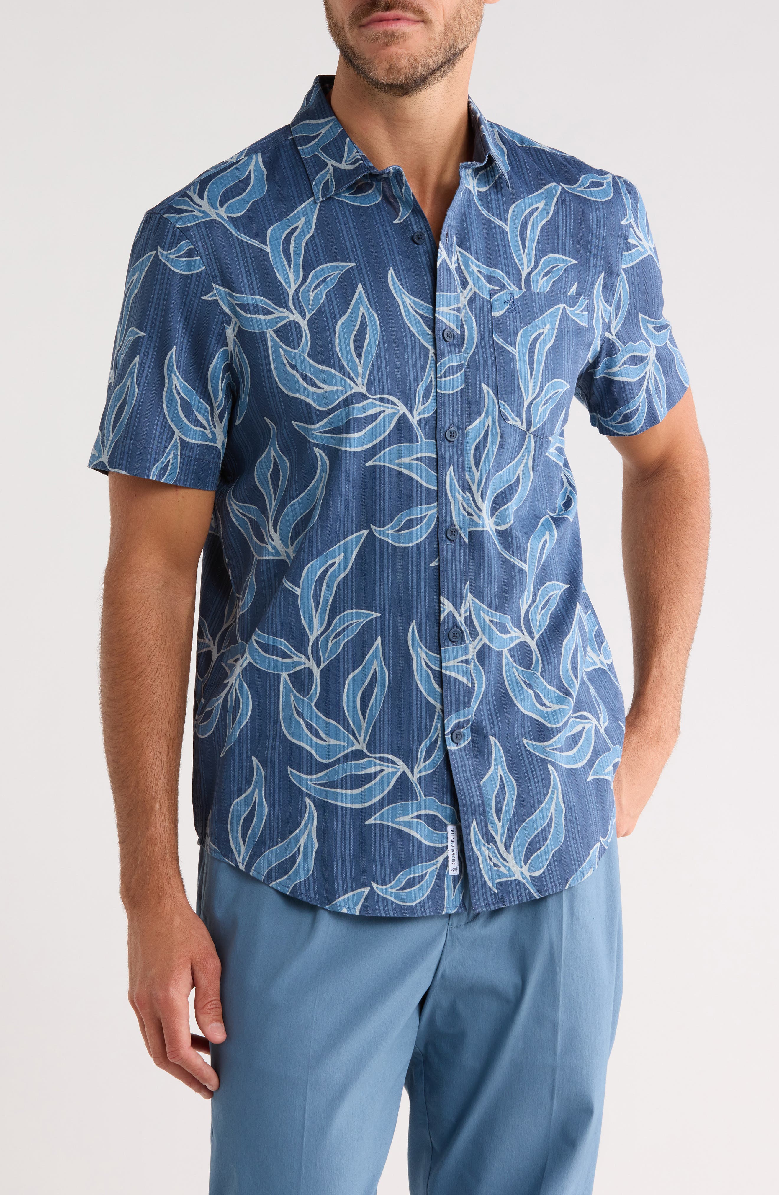 Original Penguin Leaves Print Cotton Button-Up Shirt