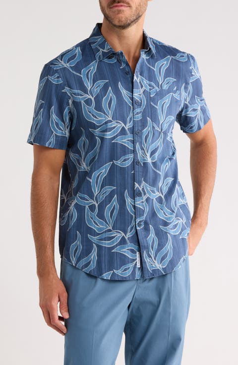 Leaves Print Cotton Button-Up Shirt