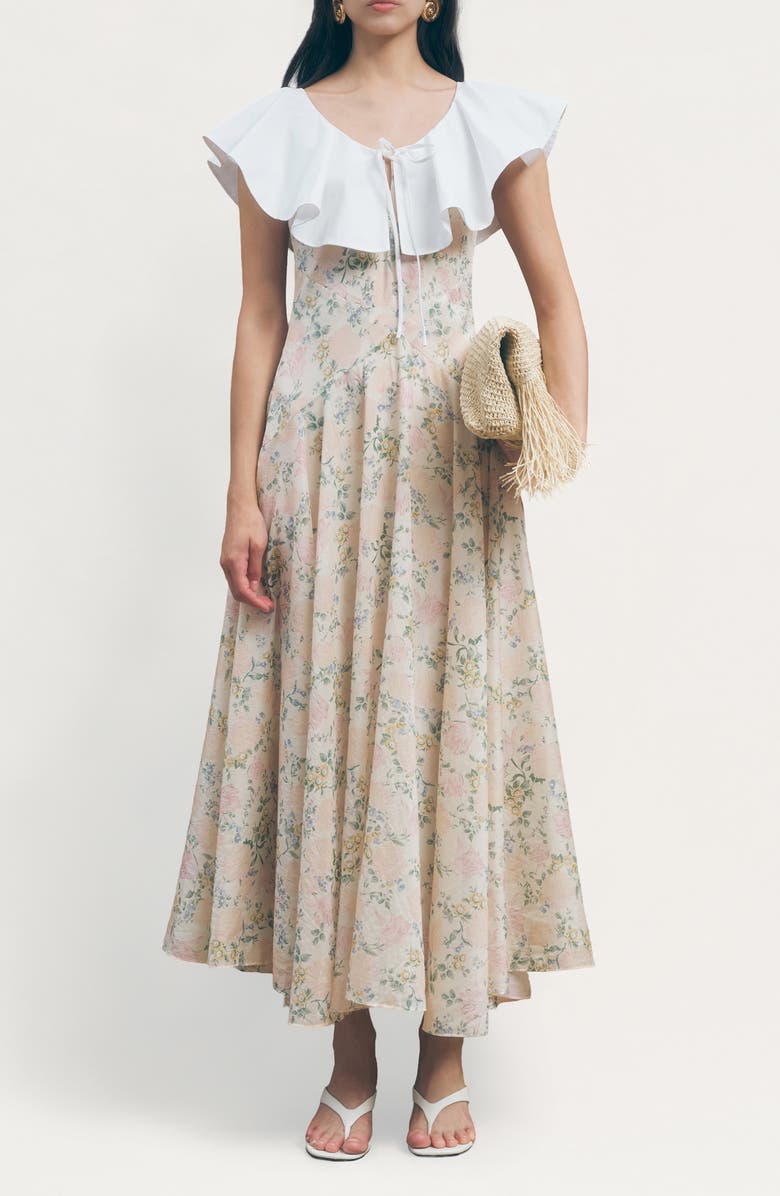 MAUDE CLUB Fawn Floral Oversize Poplin Ruffle Collar Dress, Main, color, Vintage Floral Print
