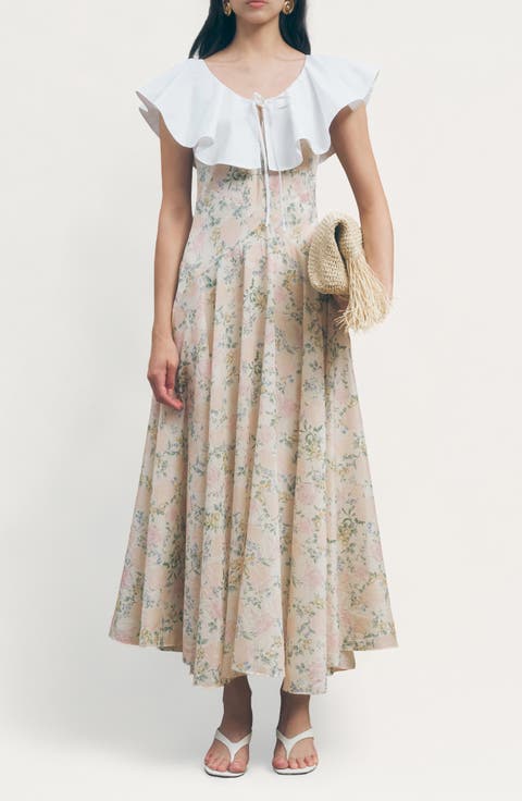 Fawn Floral Oversize Poplin Ruffle Collar Dress