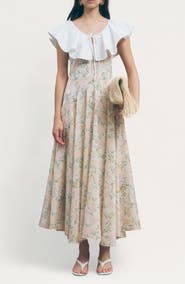MAUDE CLUB Fawn Floral Oversize Poplin Ruffle Collar Dress