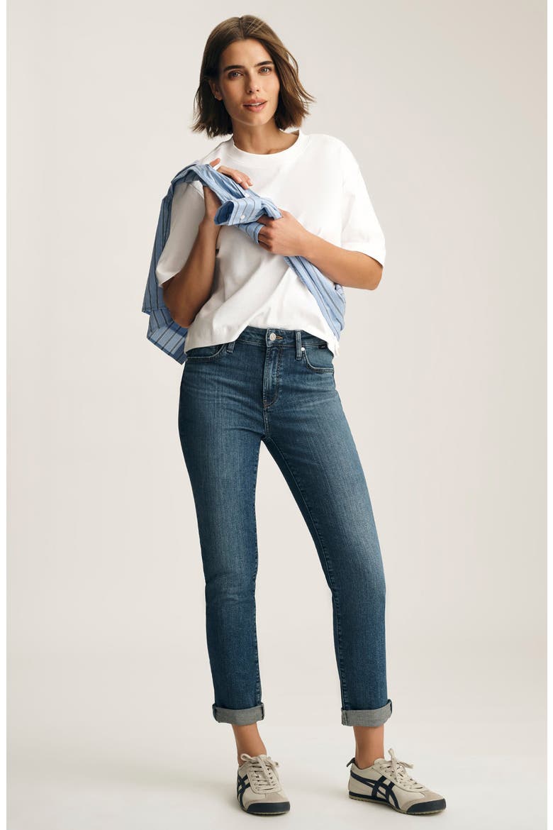 Kathleen Mid Waist Slim Boyfriend Jeans, Alternate, color, DARK BRUSHED FLEX BL