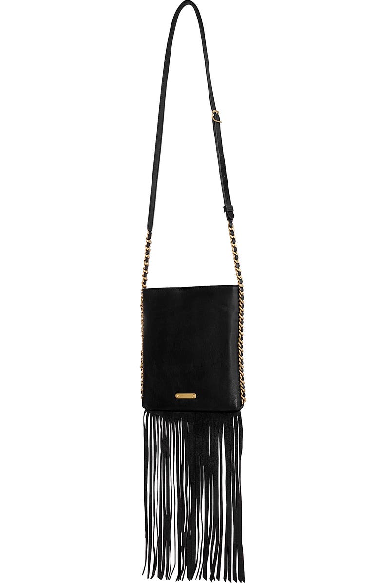 Rebecca Minkoff Carly North/South Fringe Crossbody Bag, Alternate, color, Black