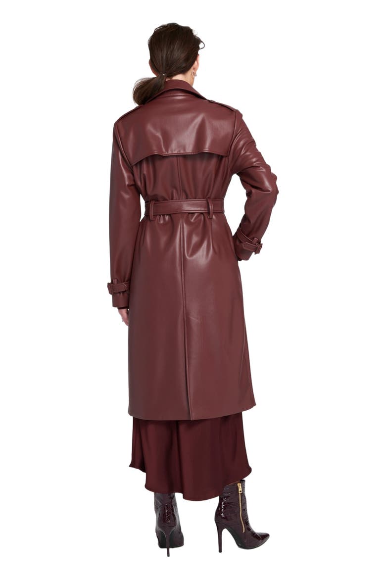 Faux Leather Trench Coat, Alternate, color, Wine