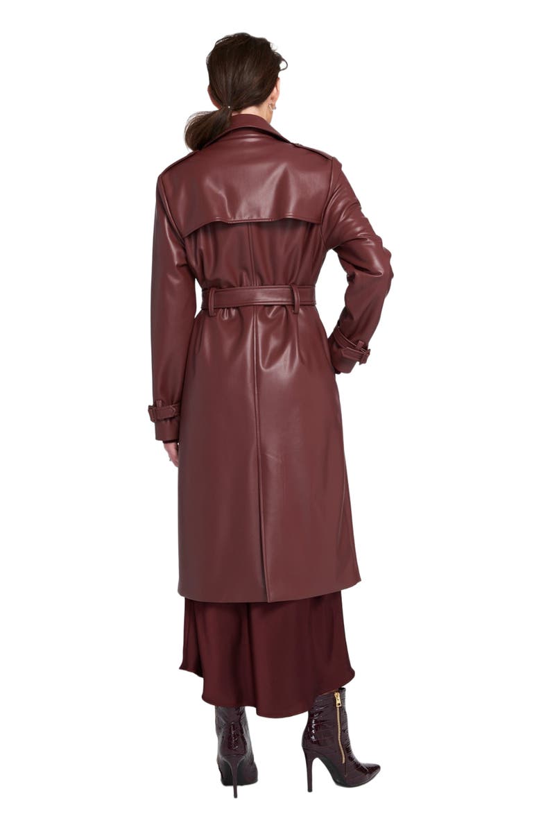 ELLE Collection Faux Leather Trench Coat, Alternate, color, Wine