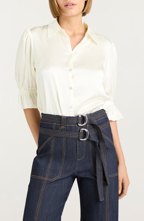 Fiona Ruffle Cuff Silk Button-Up Shirt