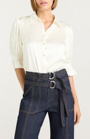 Cinq à Sept Fiona Ruffle Cuff Silk Button-Up Shirt