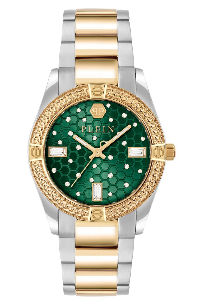 Icon Chain Bracelet Watch, 36mm, Main, color, GREEN TWO TONE