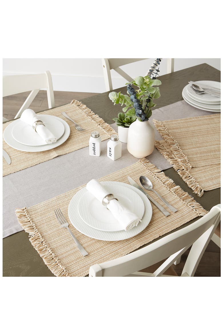 Variegated Fringe Set of 4 Placemats, Alternate, color, TAN