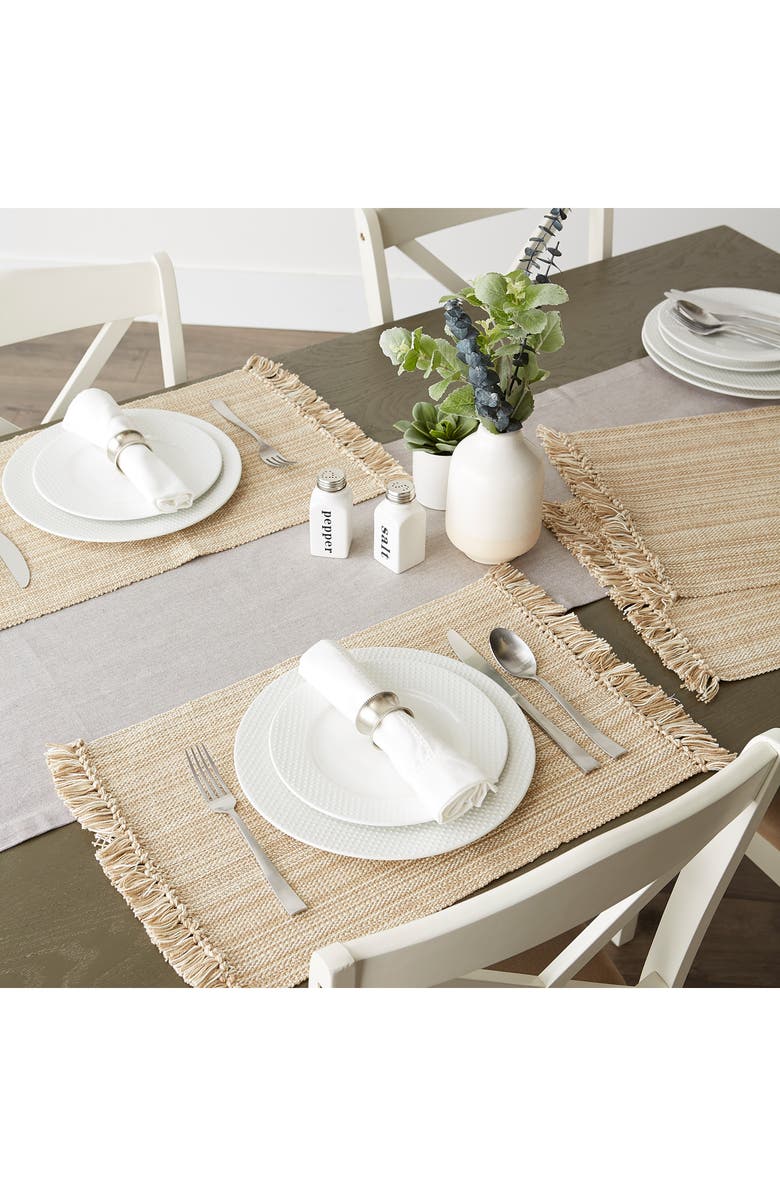 Design Imports Variegated Fringe Set of 4 Placemats, Alternate, color, Tan