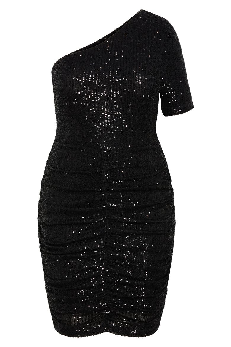 Sparkle One-Shoulder Body-Con Dress, Alternate, color, BLACK