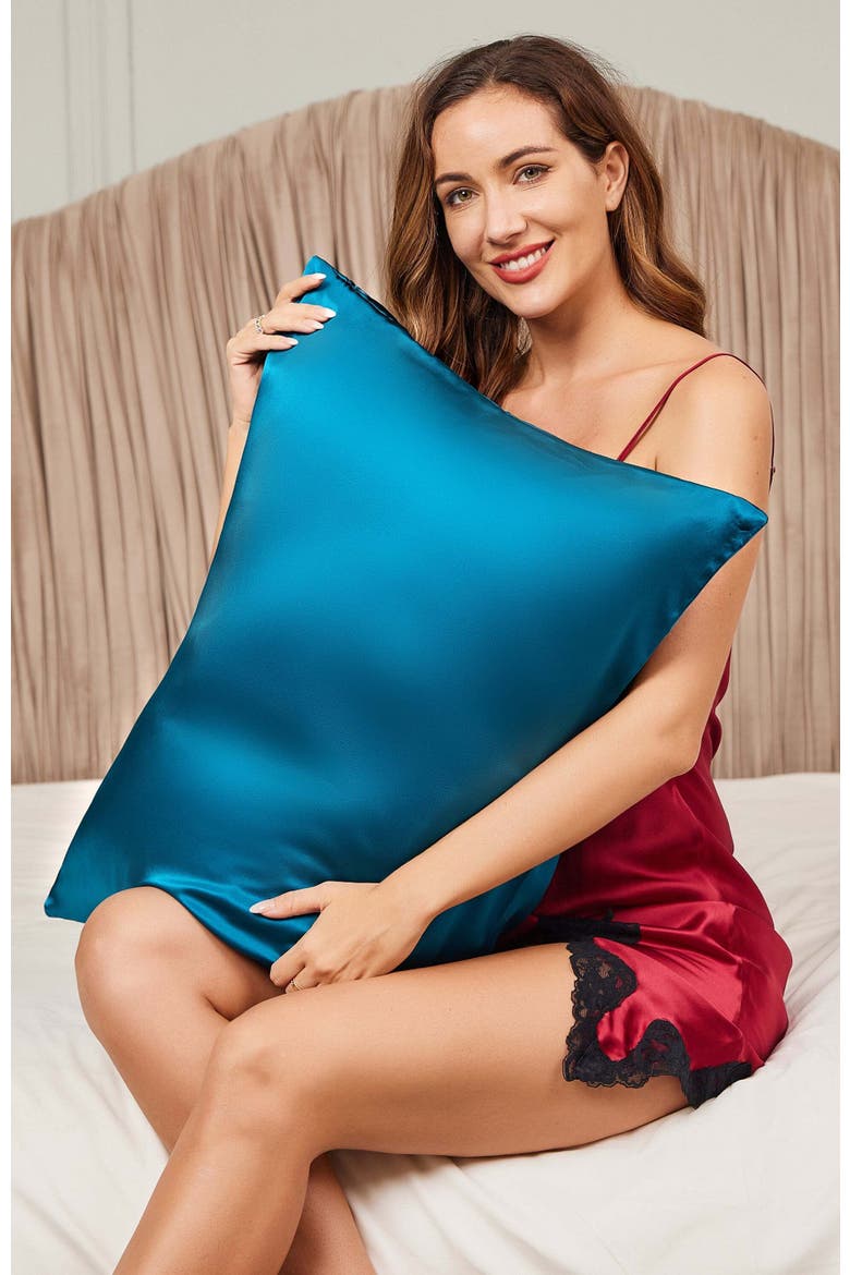 22Momme Mulberry Silk Hidden Zipper Pillowcase, Alternate, color, Teal