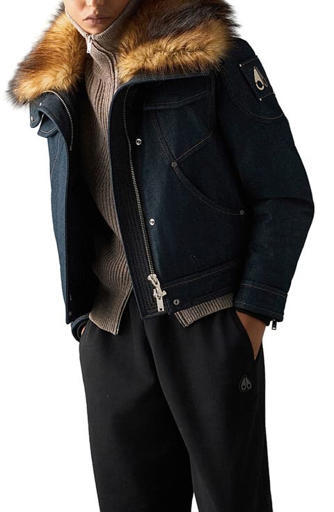 Faux Fur Trim Down Denim Trucker Jacket