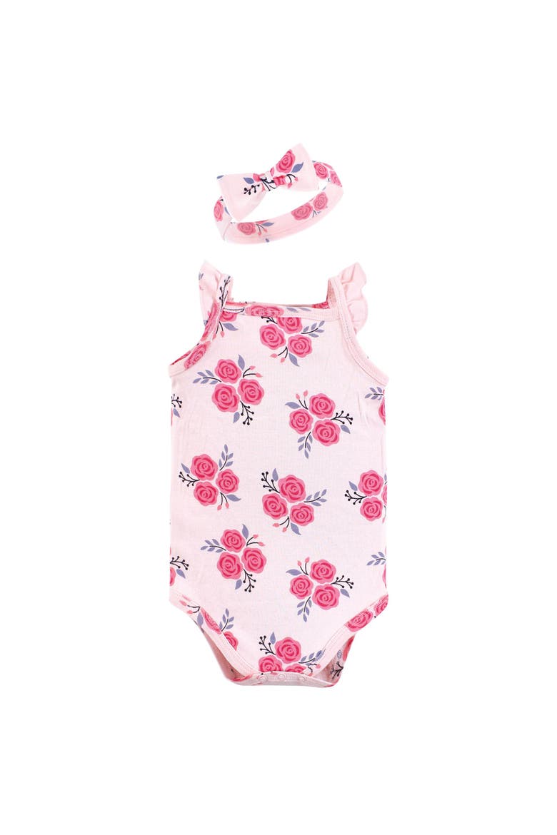 Sleeveless Bodysuit and Headband Set, Alternate, color, Pink Navy Roses