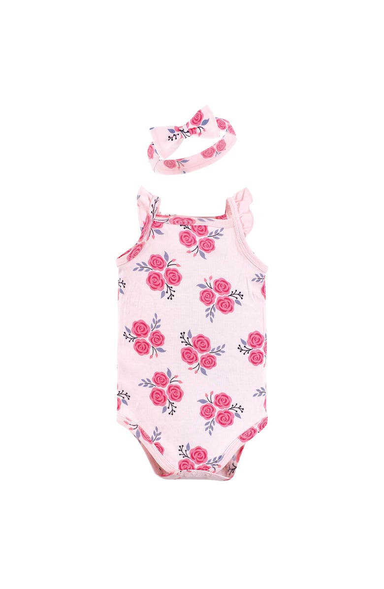 Hudson Baby Sleeveless Bodysuit and Headband Set, Alternate, color, Pink Navy Roses