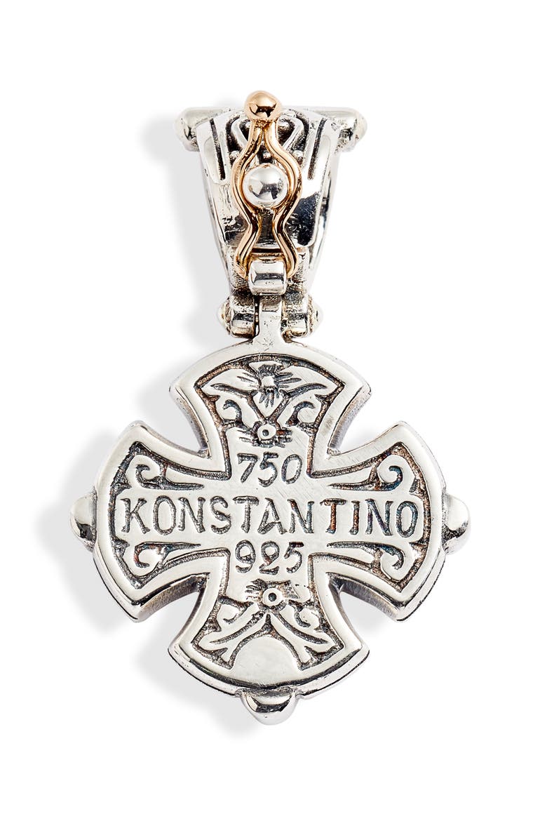 Trillion Small Stone Cross Pendant, Alternate, color, SILVER/ GOLD/ RHODOLITE