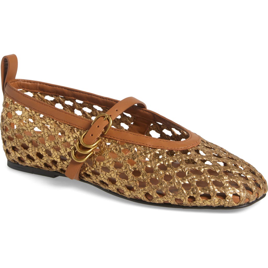 Rag & Bone Beige Spire Woven Faux Leather Mary Jane Ballerina Flats In Gold Woven