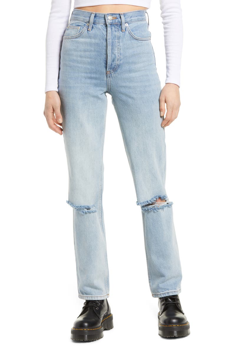 Bleach Rip Straight Leg Jeans, Main, color, BLEACH