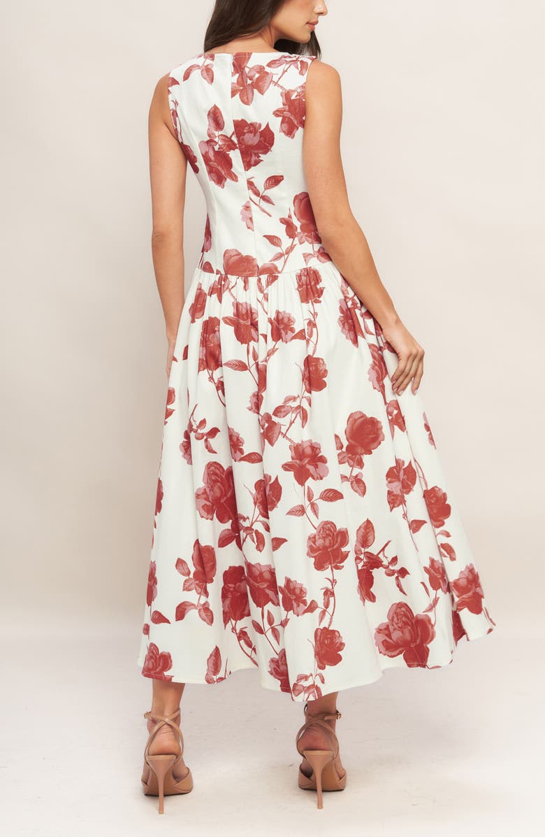 FLYING TOMATO Floral Sleeveless Cotton Blend Twill Dress, Alternate, color, Ivory Mauve